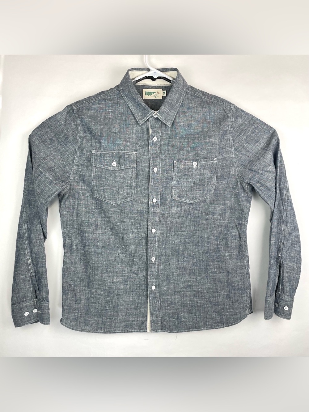 Wellen Mens Long Sleeve Shirt Chambray Hemp Cotton Gray Size Large